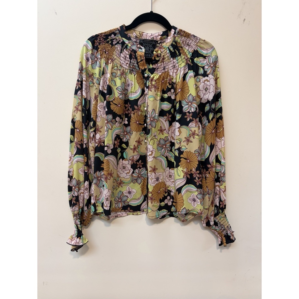Johnny Was Jade Blouse Women S Multicolor Silk Floral Smocked Boho L18922-8